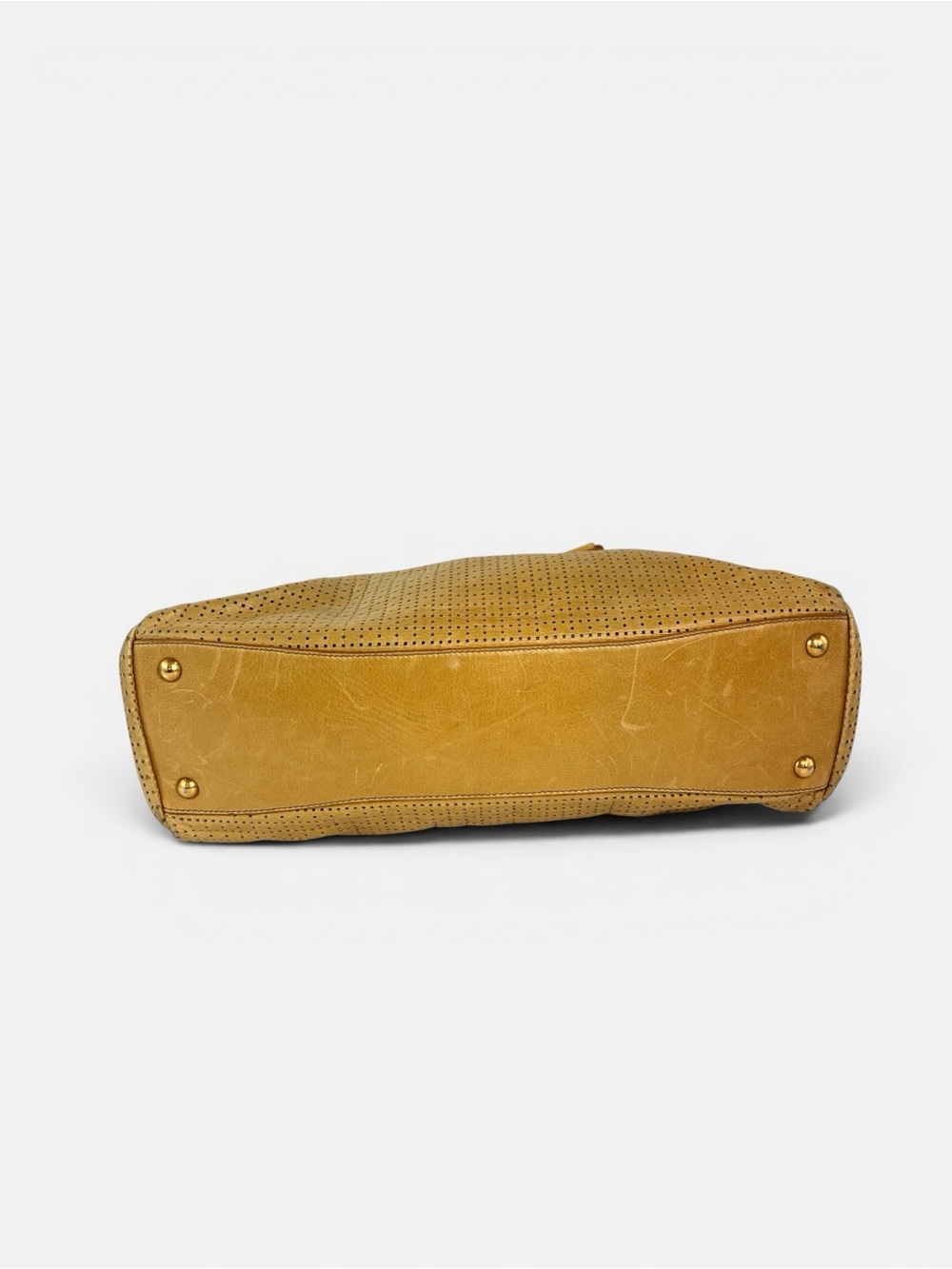 Miu Miu Perforated Gold-Tan Leather Satchel - Picture 5 of 12